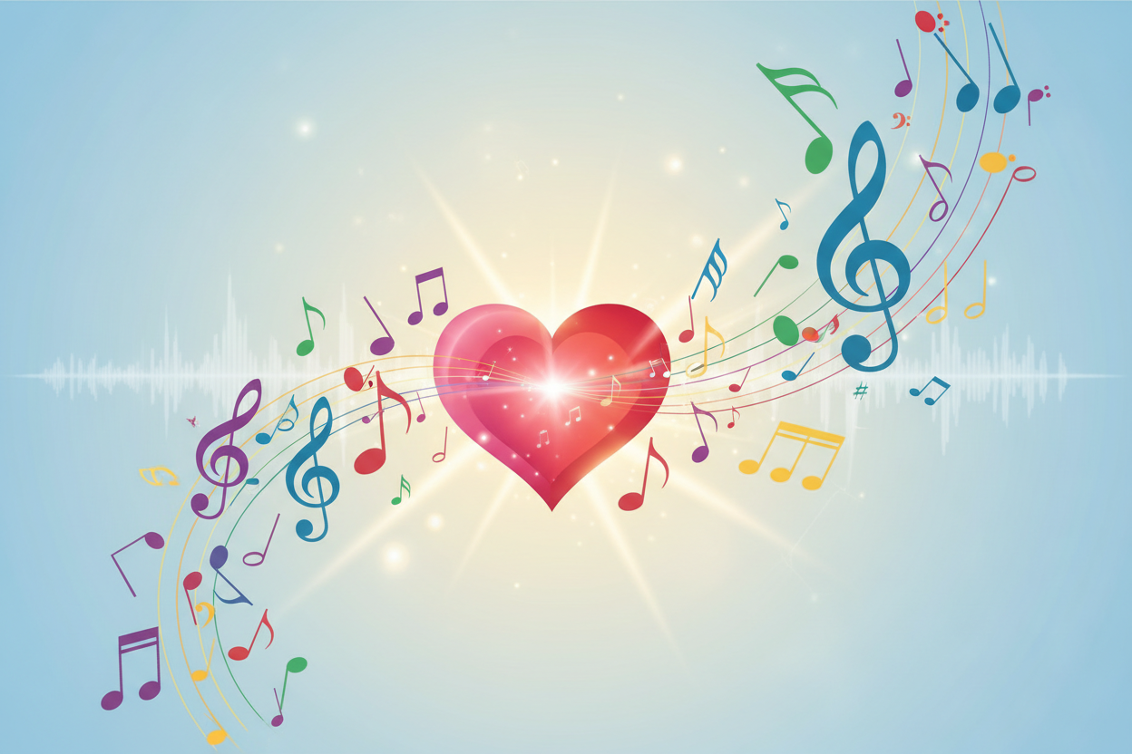 a big heart with a lot of musical notes around