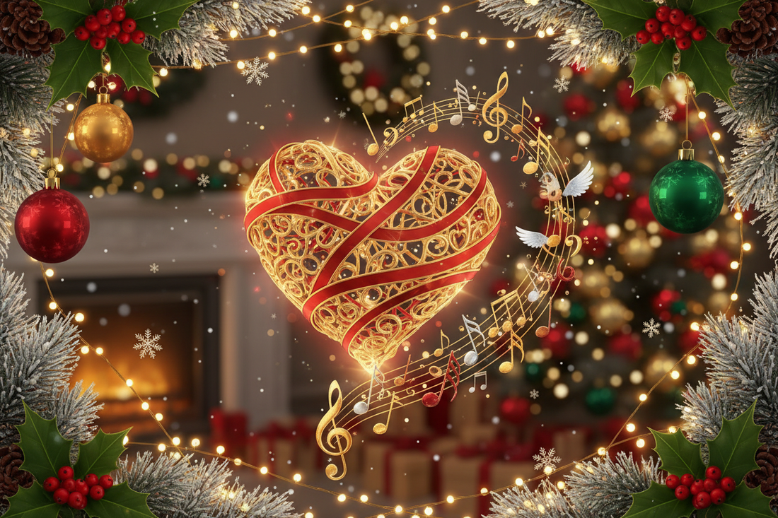 present in shape as a heart with a lots of musical notes around and christmes themes